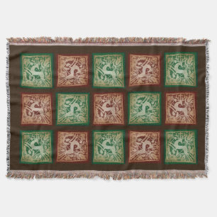 Manta Navidades Reindeer Lace Patchwork Red Green Brown