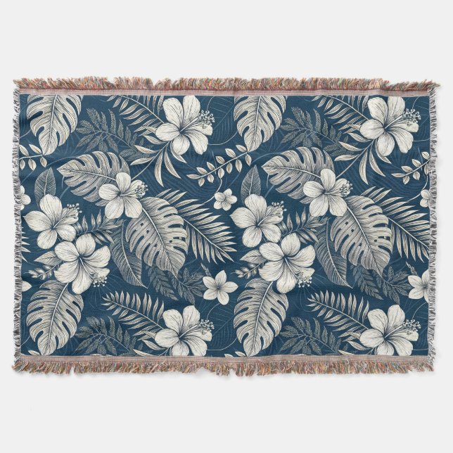 Manta Navy Blue Hibiscus Monstera Tropical Botanical (Anverso)