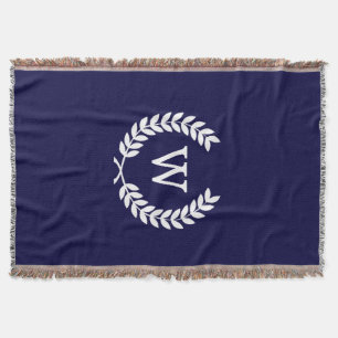 Manta Navy Blue Wheat Laurel Wreath Monograma inicial