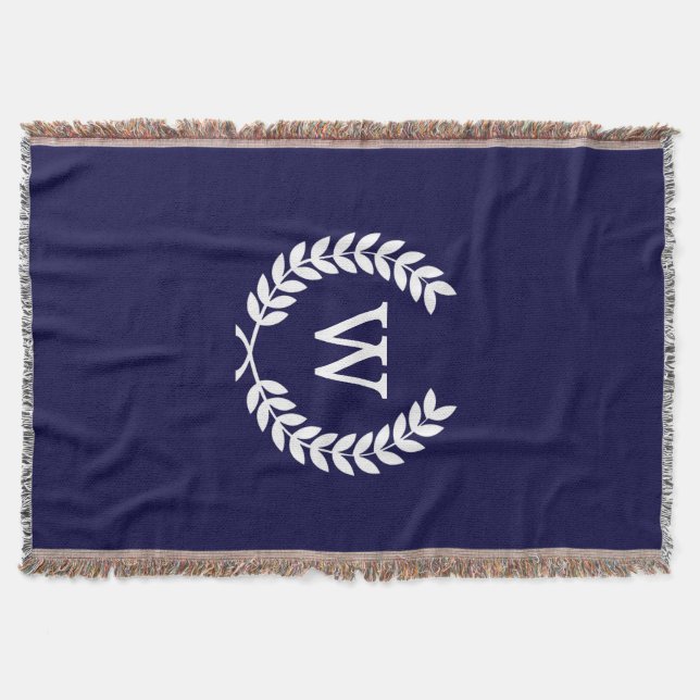 Manta Navy Blue Wheat Laurel Wreath Monograma inicial (Anverso)