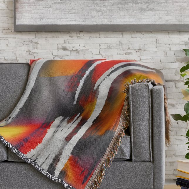 Manta Negrita Color Rojo y Amarillo Moderno Resumen Arte (Get comfy and cozy in style with this colorful abstract modern art throw blanket.)