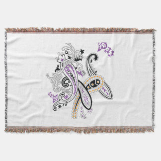 Manta Negro Blanco Púrpura Naranja Ornamentado Paisley