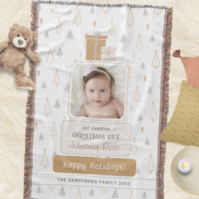 Manta Neutral Soft Primera Navidad del Bebé Foto (Neutral Soft Baby's 1st Photo Christmas Throw Blanket ©Susanne Sachers - Sunny Mind 🌞)