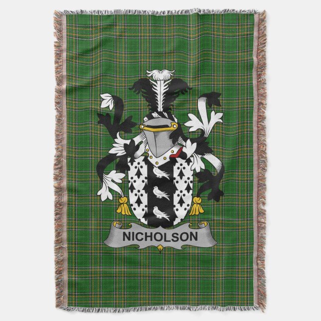 Manta Nicholson Coat of Arms Family Crest Irlanda (Frente vertical)