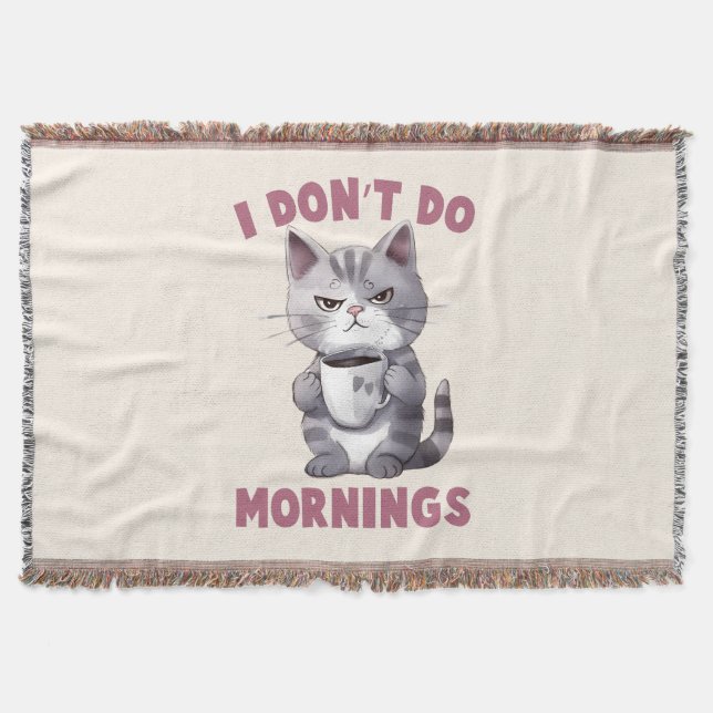 Manta No hago mañanas - Gato gris con café (Anverso)