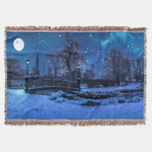Manta Noche de invierno mágica con cielo estrellado y lu