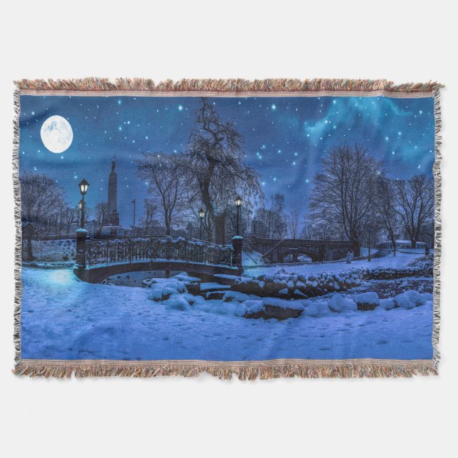 Manta Noche de invierno mágica con cielo estrellado y lu (Anverso)