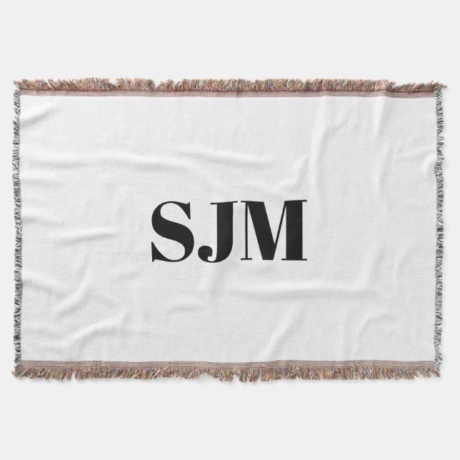 Manta Nombre de las iniciales en blanco negro y monogram (Anverso)