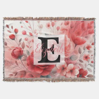 Manta Nombre de monograma en acuarela Flores en pasteles