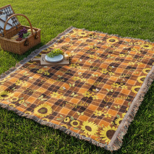 Manta Nombre personalizado Granja acogedora de girasol