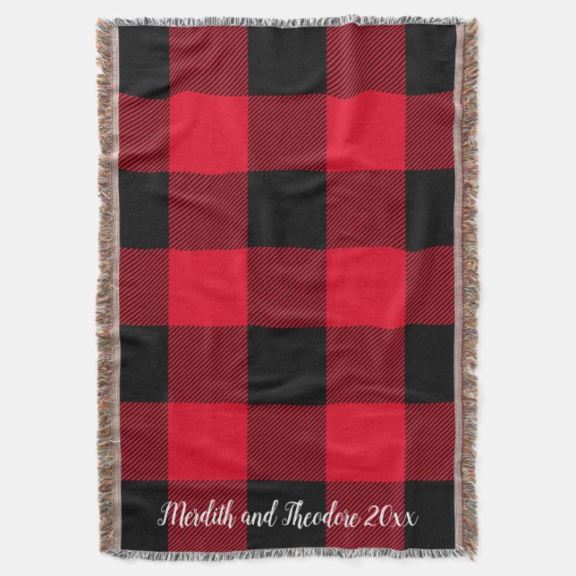 Manta Nombres de monogramas rojos negros en búfalo ruso (Frente vertical)