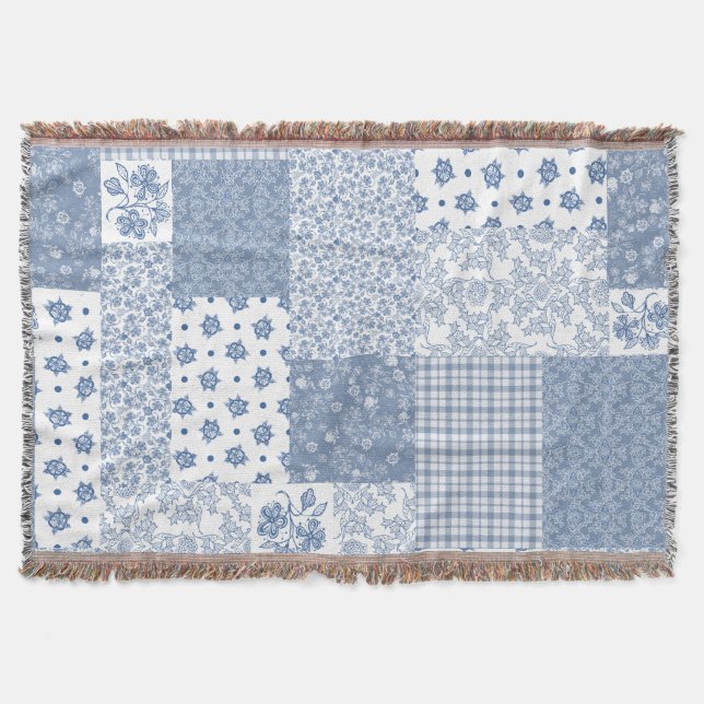 Manta Nostalgic Indigo Faux Patchwork Throw Blanket (Anverso)