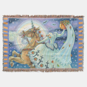 Manta NOVIA DE SUEÑO, UNICORN DERRIBAR azul EN BLANCO
