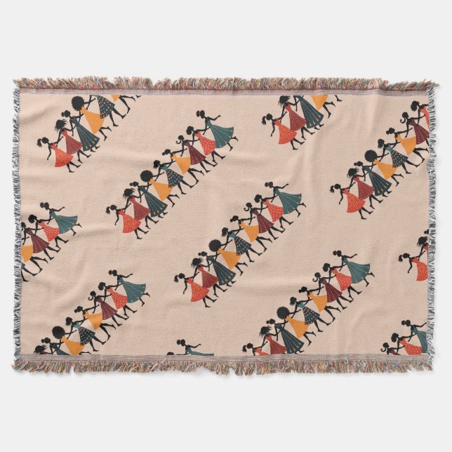 Manta Nueve Damas Danzando Stencil Recorte Estilo Retro  (Anverso)