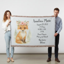 Manta Nursera personalizada de Baby Fox Birth Stats Chic