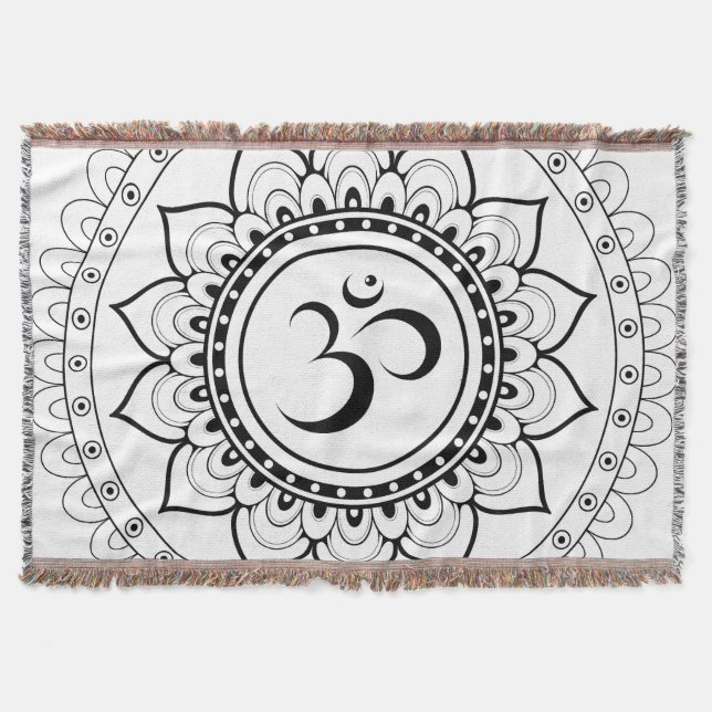 Manta Ohm Mandala Om Mandala Blanco y Negro (Anverso)