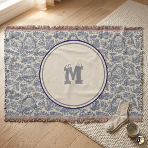 Manta Ojos Googly Personalizados Monograma Azul Toile Vi