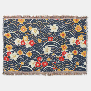 Manta Ola Japonesa De Ciruelo Floral Patrón Floral Marin