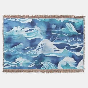 Manta Olas del Océano   Acuarela Verde Azul Turquesa