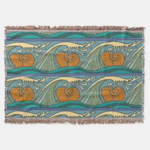 Manta Olas del océano azul Nautilus Seashell Pattern Nou