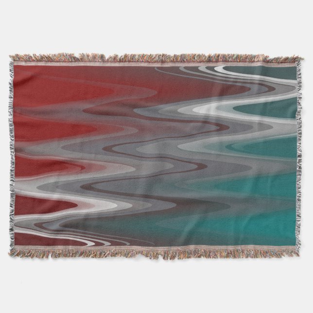 Manta Olas grises en verde azulado burdeos (Anverso)