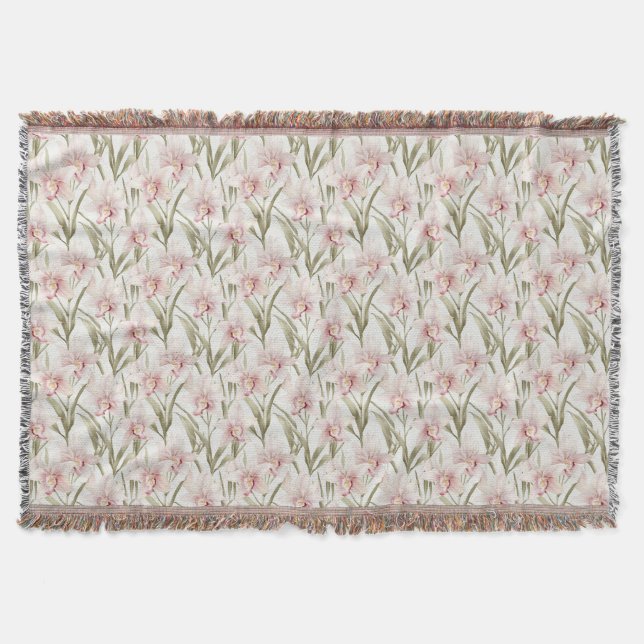 Manta Orchid Flowers Pastel Blush Floral Throw Blanket (Anverso)