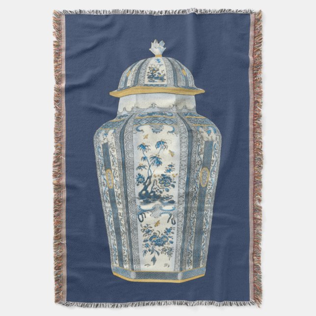 Manta Orgullo asiático decorativo en azul y blanco (Frente vertical)