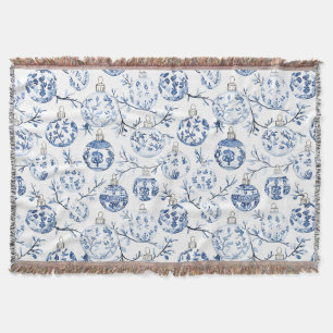 Manta Ornamentos de Navidad Floral de Moda Blanca Azul