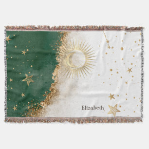 Manta Oro Celestial Sol Y Luna Estrellas Verde