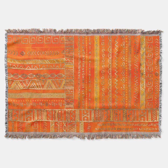 Manta Oro étnico tribal del modelo en el naranja (Anverso)