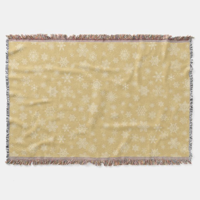 Manta Oro navidad, copos de nieve blancos (Anverso)
