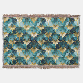 Manta Oro Verde azulado floral japonés