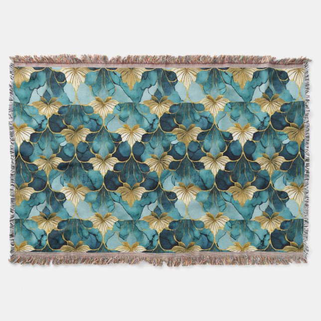 Manta Oro Verde azulado floral japonés (Anverso)