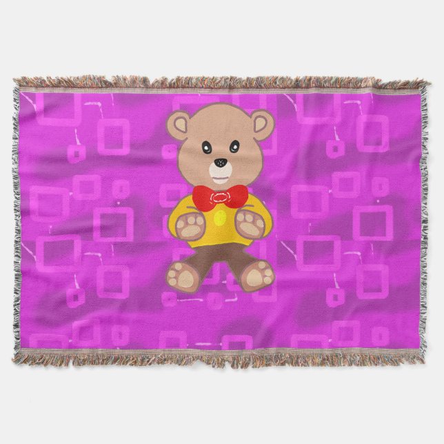 Manta Osito de peluche lindo en geométrico rosa (Anverso)