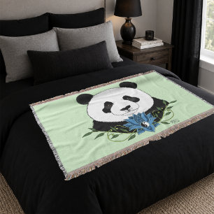 Manta Oso Panda Zen Loto Azul Yin Yang Verde