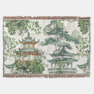 Manta Pagoda asiática acuarela en paisaje verde (10)