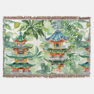 Manta Pagoda asiática acuarela en paisaje verde (11)