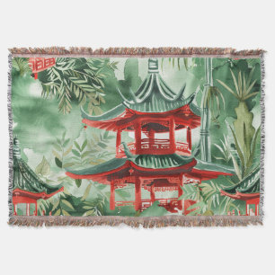 Manta Pagoda asiática acuarela en paisaje verde (14)