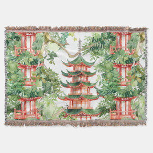 Manta Pagoda asiática acuarela en paisaje verde (9)