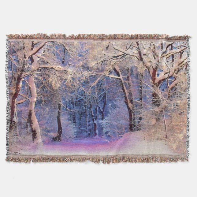 Manta Paisaje invernal con árboles nevados acuarela (Anverso)