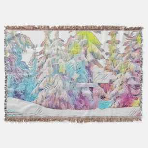 Manta Paisaje invernal con árboles nevados acuarela