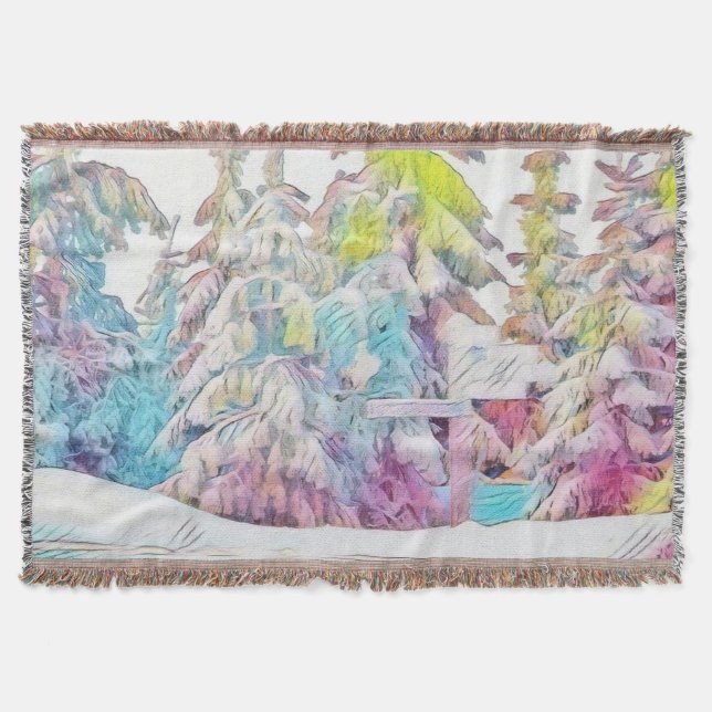 Manta Paisaje invernal con árboles nevados acuarela (Anverso)