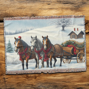 Manta Paisaje invernal con caballos y cabinas