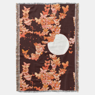 Manta Paisaje lunar con mariposas - coral, chocolate