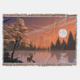 Manta Paisaje Sunrise con Lago y Deers-51207