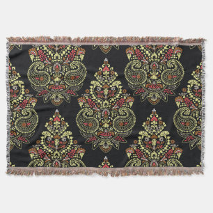 Manta Paisley indio, fondo geométrico negro