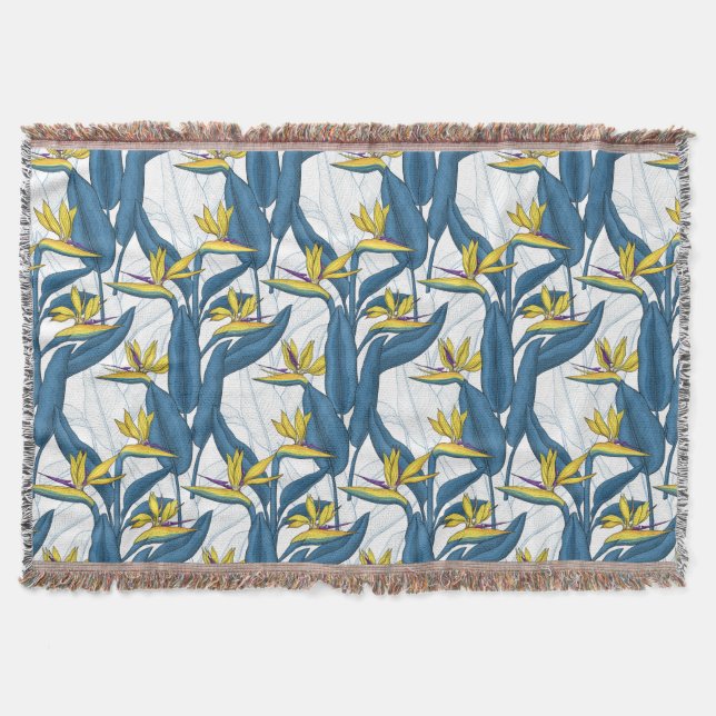 Manta Pájaro del paraíso flores en blanco (Anverso)
