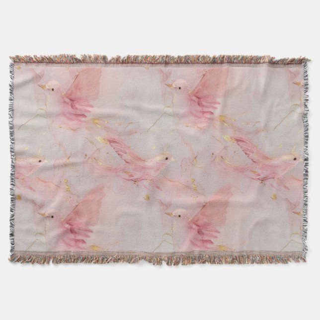 Manta Pájaros Rosa Rubor Dorado   (Anverso)