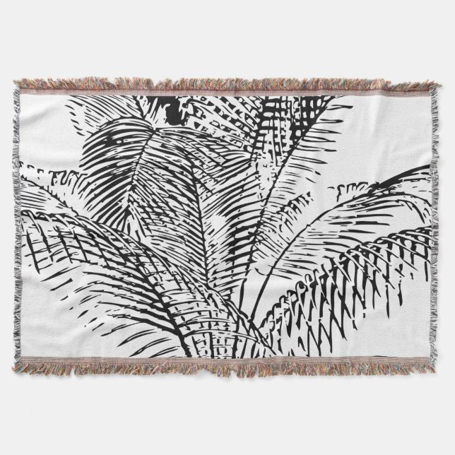 Manta Palm Tree deja patrón abstracto negro y blanco (Anverso)