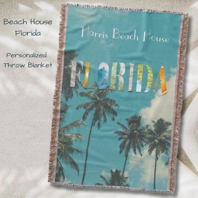 Manta Palm Tree Florida Beach House (This Tropical Throw Blanket is Perfect for the Beach House! Personalize it to make it your own!
)